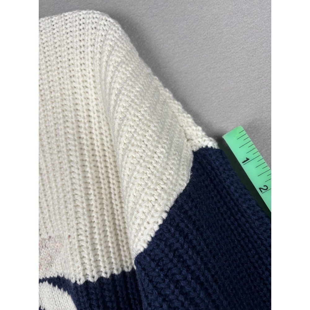 Lands' End Sweater Womens M Blue White Star Graphic Knit Pullover Winter Warm - Picture 11 of 15